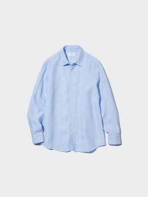 Сорочка Uniqlo свiтло-блакитна лляна Premium Linen Shirt 6982 фото