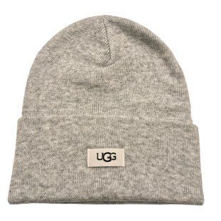 Шапка-бiнi UGG світло-сіра Logo Knit Cuff Beanie  8351 фото