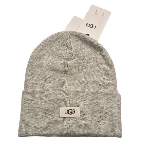 Шапка-бiнi UGG світло-сіра Logo Knit Cuff Beanie  8351 фото