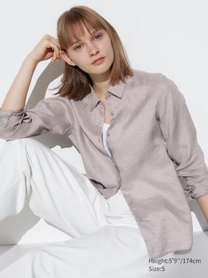 Cорочка Uniqlo сiра лляна Premium Linen Shirt 6983 фото