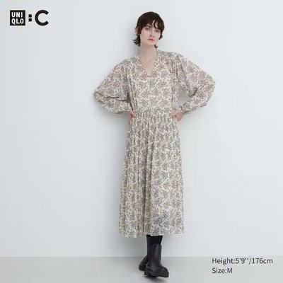 Платье Uniqlo:C светлое Chiffon Pleated Long-Sleeve Dress 6505 фото