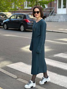Платье Uniqlo легкое темно-зеленое 53081 фото