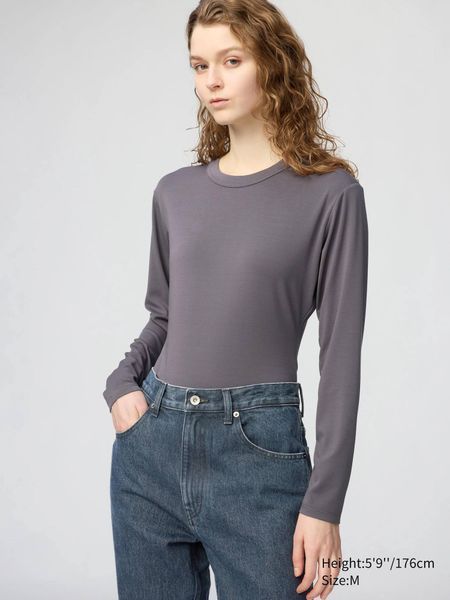 Боді Uniqlo чорне AIRism Bodysuit | Long Sleeve 85611 фото