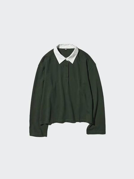 Джемпер-поло Uniqlo темно-синя Washed Cotton Polo Shirt (Long Sleeve) 8283 фото