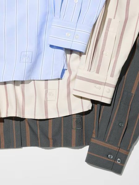 Рубашка Uniqlo+JW Anderson темно-серая Oxford Boxy Shirt (Stripe) 8063 фото
