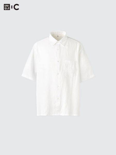 Рубашка Uniqlo:С  черная 100% Premium Linen Oversized Shirt 8506 фото