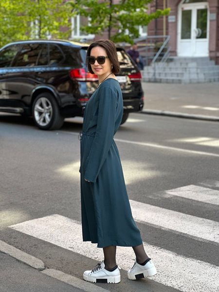 Платье Uniqlo легкое темно-зеленое 53081 фото