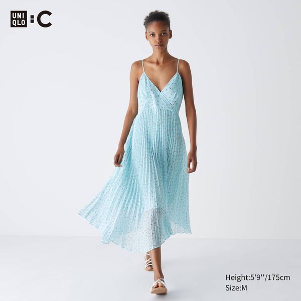 Платье-камисоль Uniqlo:C голубое Pleated Camisole Printed Dress  6691 фото