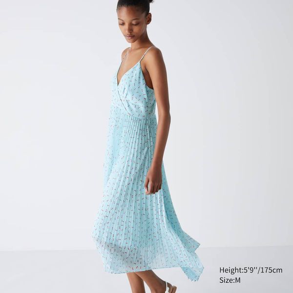 Платье-камисоль Uniqlo:C голубое Pleated Camisole Printed Dress  6691 фото