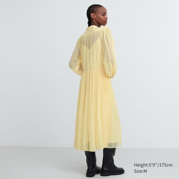 Сукня Uniqlo:C жовта Chiffon Pleated Long-Sleeve Dress 6504111 фото