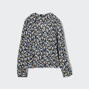 Чорна блуза в квiти Uniqlo 61111 фото