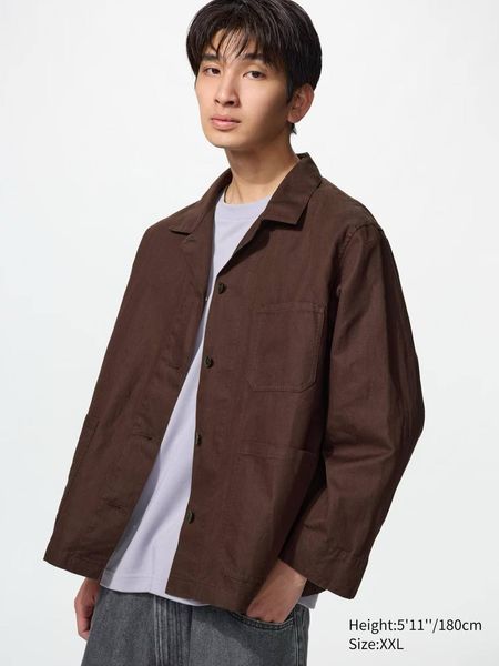 Жакет Uniqlo  коричневый льняной Linen Blend Coverall 83601 фото
