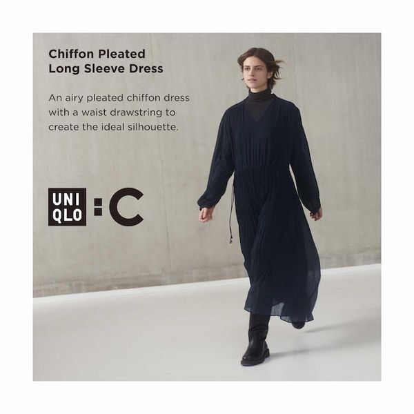 Платье Uniqlo:C темно-синее Chiffon Pleated Long-Sleeve Dress 65031 фото