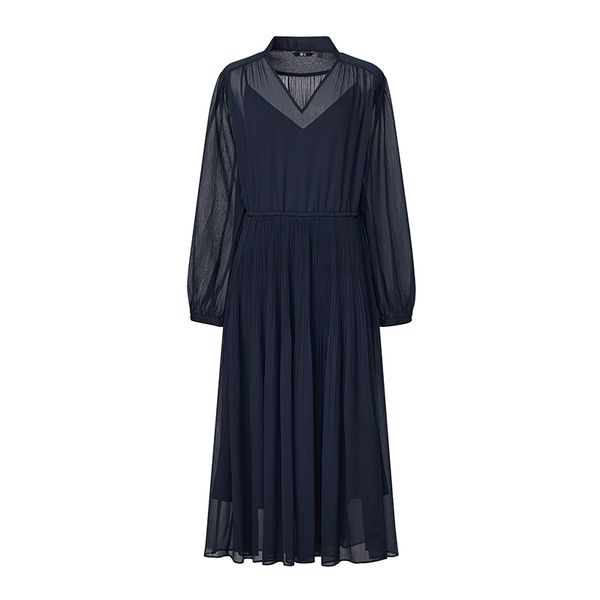 Платье Uniqlo:C темно-синее Chiffon Pleated Long-Sleeve Dress 65031 фото