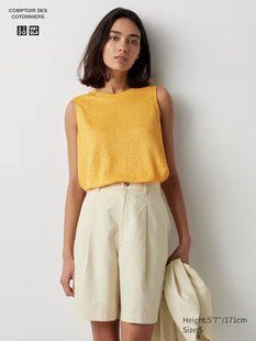 Топ Uniqlo+COMPTOIR DES COTONNIERS жовтий Linen Sleeveless T-Shirt 72951 фото