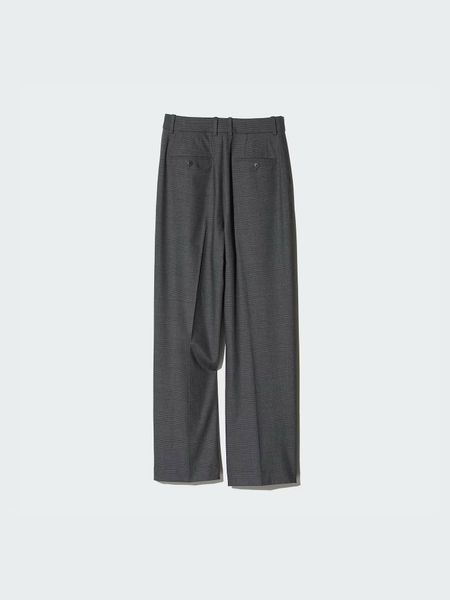 Брюки Uniqlo темно-серые в клетку Pleated Wide Trousers 7933 фото