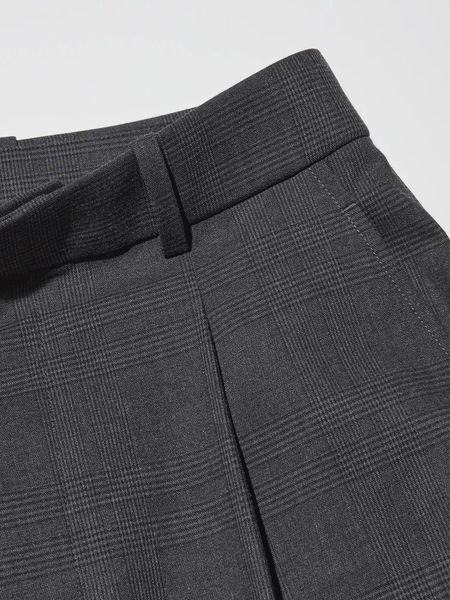 Брюки Uniqlo темно-серые в клетку Pleated Wide Trousers 7933 фото
