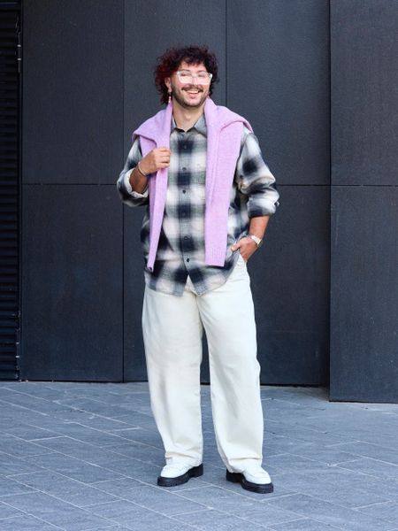 Рубашка Uniqlo черно-белая Flannel Shirt (Check, Regular Collar) 7975 фото