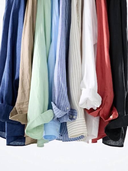 Сорочка Uniqlo лляна червона Premium Linen Shirt Long Sleeve 8132 фото
