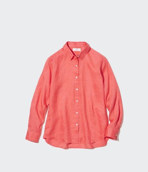 Сорочка Uniqlo лляна червона Premium Linen Shirt Long Sleeve 8132 фото