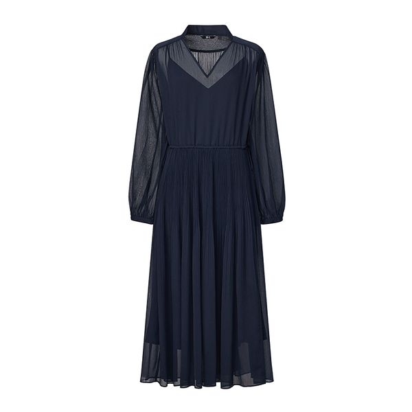 Платье Uniqlo:C темно-синее Chiffon Pleated Long-Sleeve Dress 650311 фото