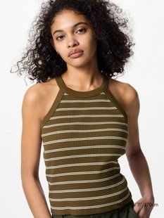 Топ  Uniqlo оливковий Halter Neck Sleeveless Bra Top (Stripe) 7834 фото