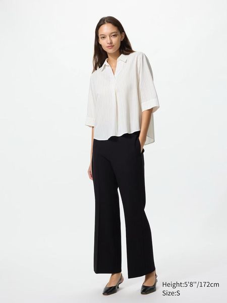 Блуза Uniqlo свiтла Rayon Skipper Collar 3/4 Sleeve Blouse | Striped 84281 фото