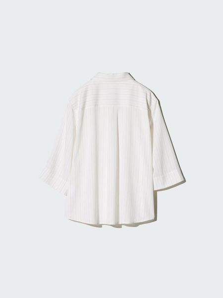 Блуза Uniqlo свiтла Rayon Skipper Collar 3/4 Sleeve Blouse | Striped 84281 фото