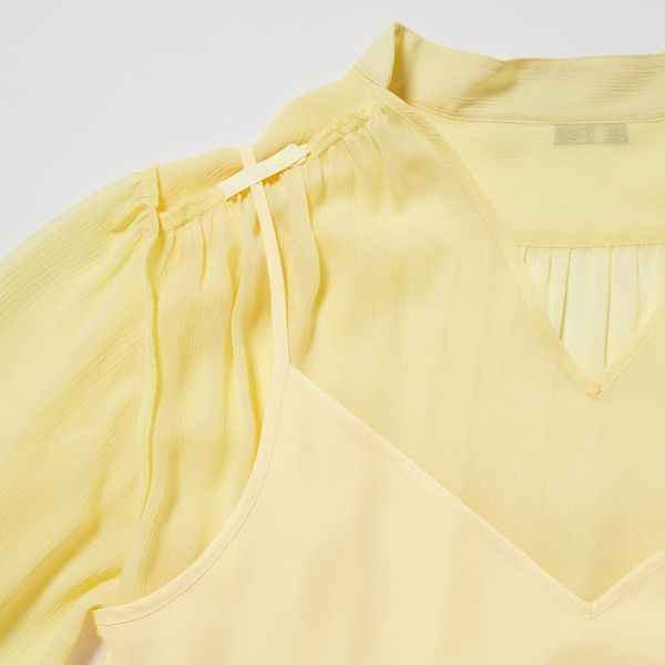 Платье Uniqlo:C желтое Chiffon Pleated Long-Sleeve Dress 6504 фото