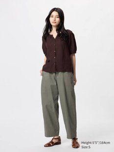 Брюки Uniqlo зелені Linen Cotton Tapered Trousers 8130 фото