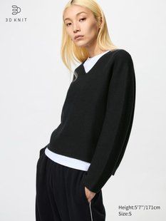 Джемпер Uniqlo чорний 3D Knit Seamless Cotton Relaxed V Neck Jumper 78561 фото