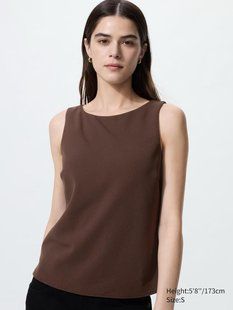 Топ Uniqlo коричневый AIRism Crepe Jersey Boat Neck Bra Top AIRism 84211 фото