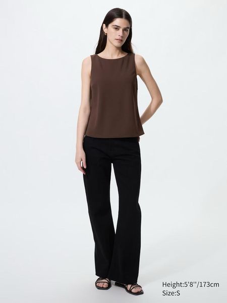 Топ Uniqlo коричневый AIRism Crepe Jersey Boat Neck Bra Top AIRism 84211 фото