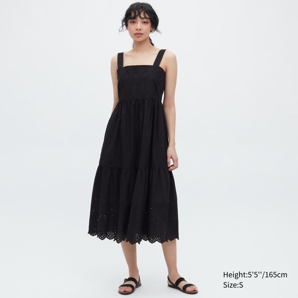 Сукня Uniqlo EYELET COTTON SLEEVELESS MIDI DRESS чорна 6662 фото