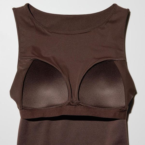 Топ Uniqlo коричневый AIRism Crepe Jersey Boat Neck Bra Top AIRism 84211 фото
