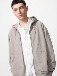 Худи Uniqlo бежевая Sweat Full-Zip Hoodie 8471 фото