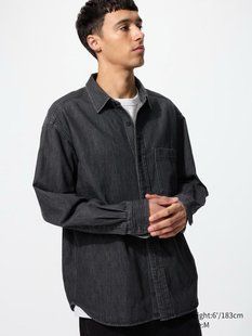 Рубашка Uniqlo черная джинсовая Denim Shirt  7981 фото