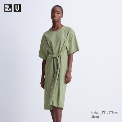 Платье Uniqlo U оливковое 3Way Seersucker Short-Sleeve Dress 6696 фото