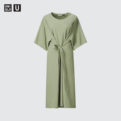 Сукня Uniqlo U оливкова 3Way Seersucker Short-Sleeve Dress 6696 фото