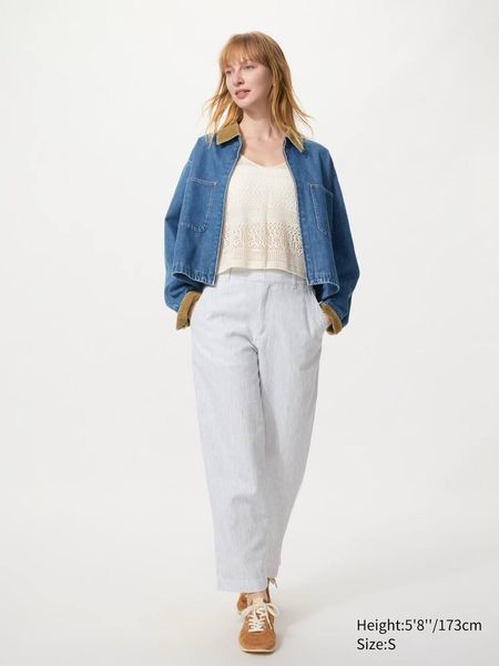 Брюки Uniqlo сірі в смужку Linen Cotton Tapered Pants | Striped 8127 фото