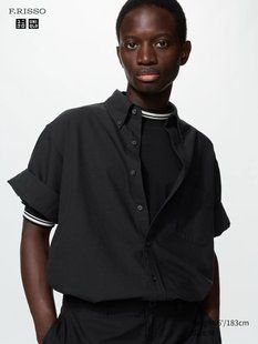 Сорочка Uniqlo+F.RISSO чорна Oxford Oversized Shirt (Short Sleeve) 8626 фото