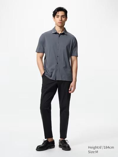 Футболка-поло Uniqlo темно-сiра AIRism Cotton Full Open Polo Shirt  7502 фото
