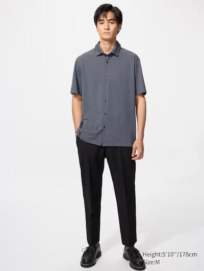 Футболка-поло Uniqlo темно-сiра AIRism Cotton Full Open Polo Shirt  7502 фото