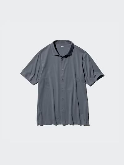 Футболка-поло Uniqlo темно-сiра AIRism Cotton Full Open Polo Shirt  7502 фото