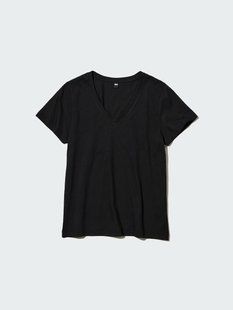 Футболка Uniqlo чорна 100% Supima Cotton V Neck T-Shirt  7779 фото