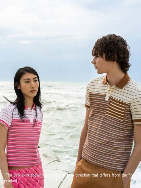 Футболка-поло Uniqlo коричневая DRY Piqu&eacute; Slim Fit Polo Shirt (Striped) 8579 фото