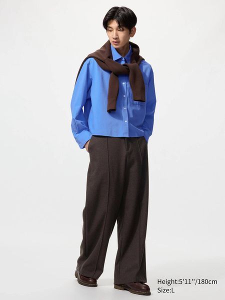 Брюки Uniqlo темно-коричневі  Brushed Jersey Wide Pants 8228 фото