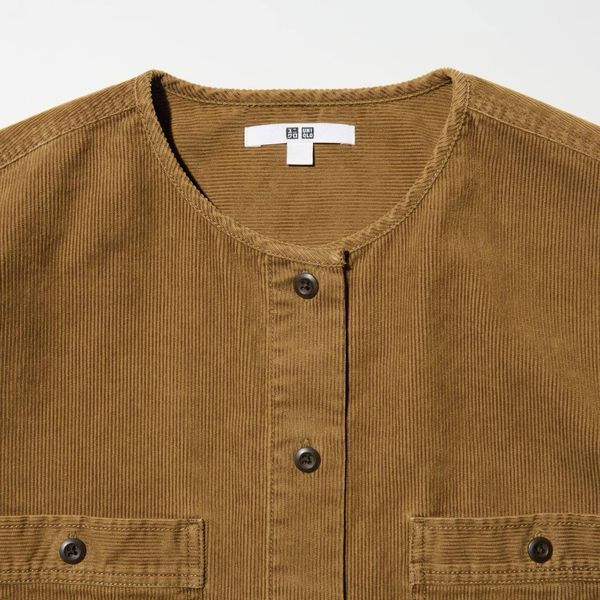 Рубашка Uniqlo коричневая вельветовая Corduroy Long Shirt Jacket 7910 фото