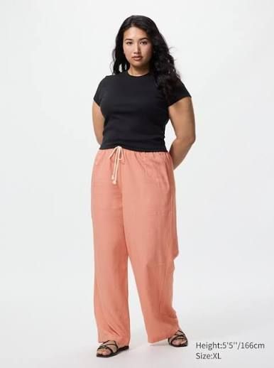 Брюки Uniqlo помаранчеві Linen Blend Easy Trousers 808411 фото