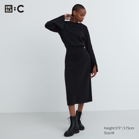 Платье Uniqlo:С черное BOAT NECK LONG SLEEVED KNITTED DRESS 6840 фото